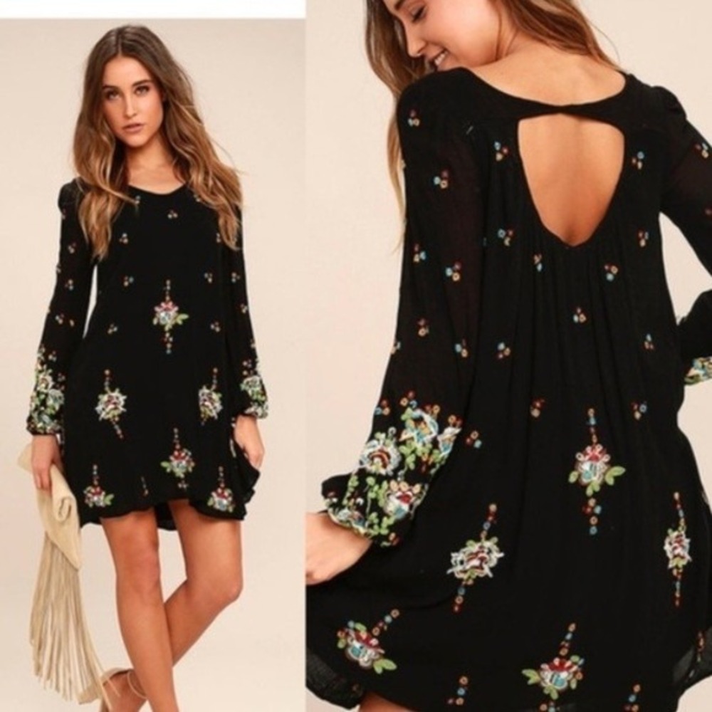 Free People Oxford Embroidered Jewel Drip Gauzy Swing Dress Women's Size S NEW